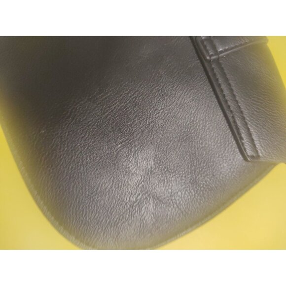 Black Leather sling bag with metal beading, has a button closure 8" x 7" - Picture 10 of 11